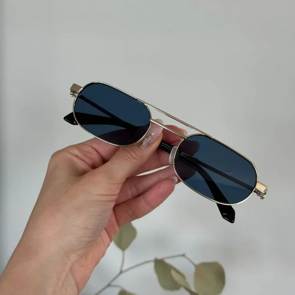 Off-White VAIDEN Men Sunglasses Gold Blue Oval OERI123 VAIDEN 7645 NEW AUTHENTIC